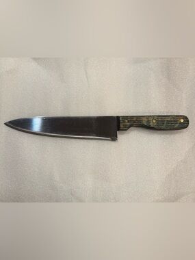 Vintage Custom Restored 13” Chefs Knife With Black and Green Tint Handle - Sharp